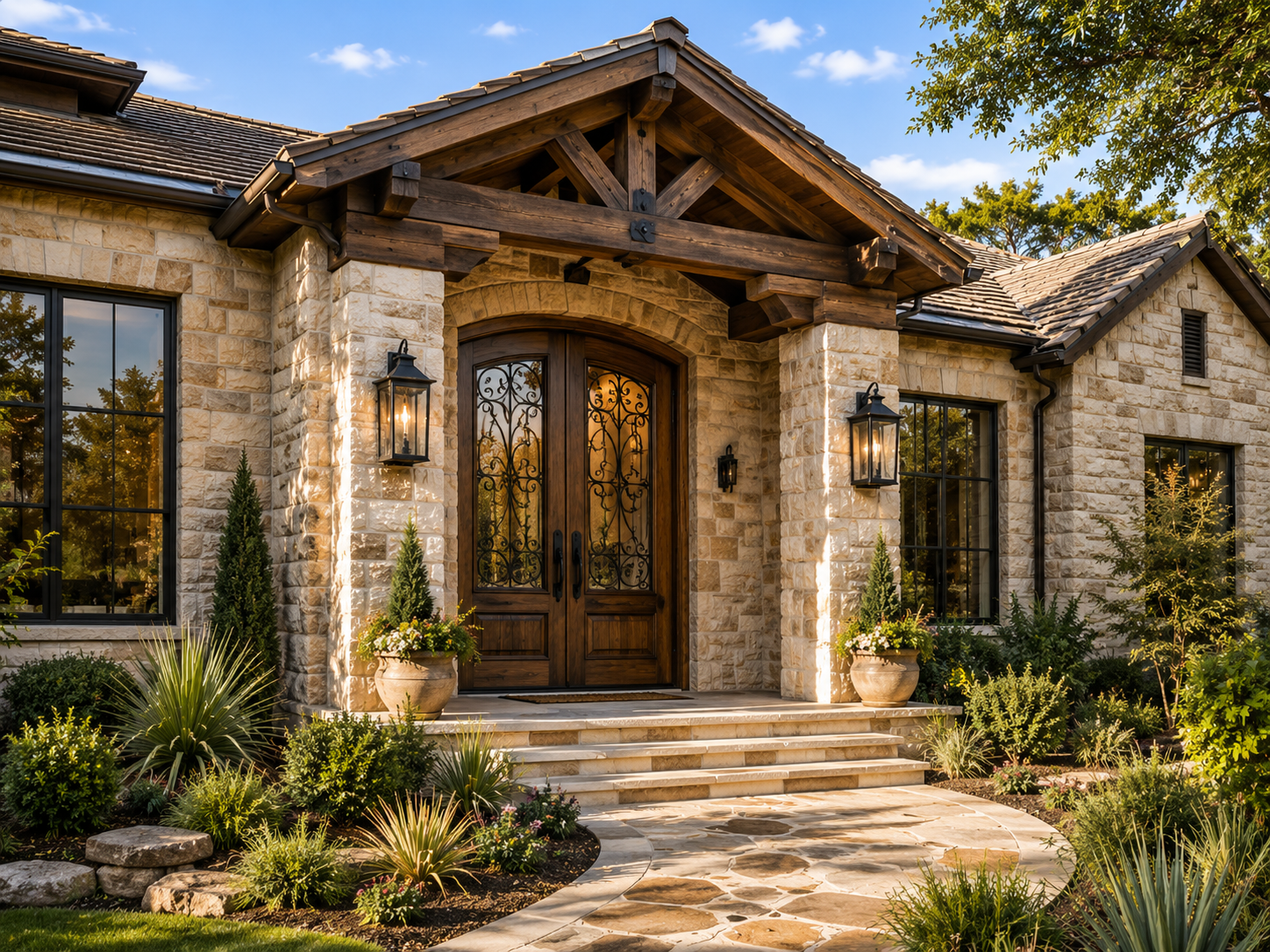 Texas Hill Country style entry door installed on a Houston area home