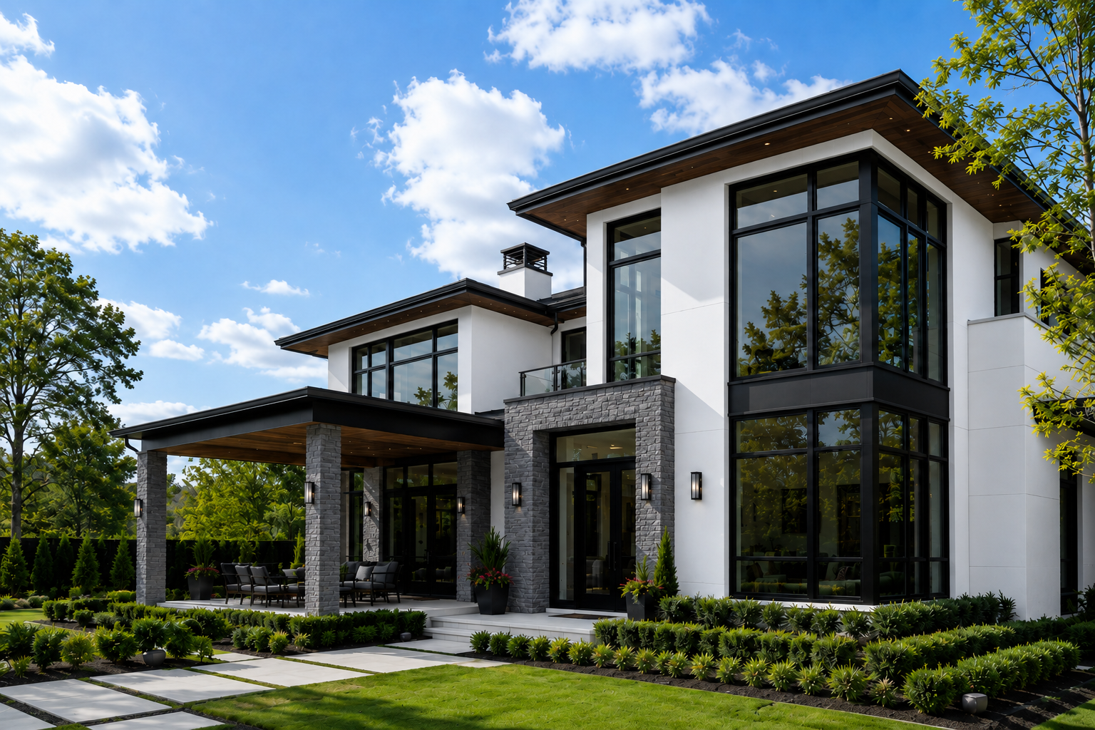 Sleek modern windows installed on a luxury Houston home