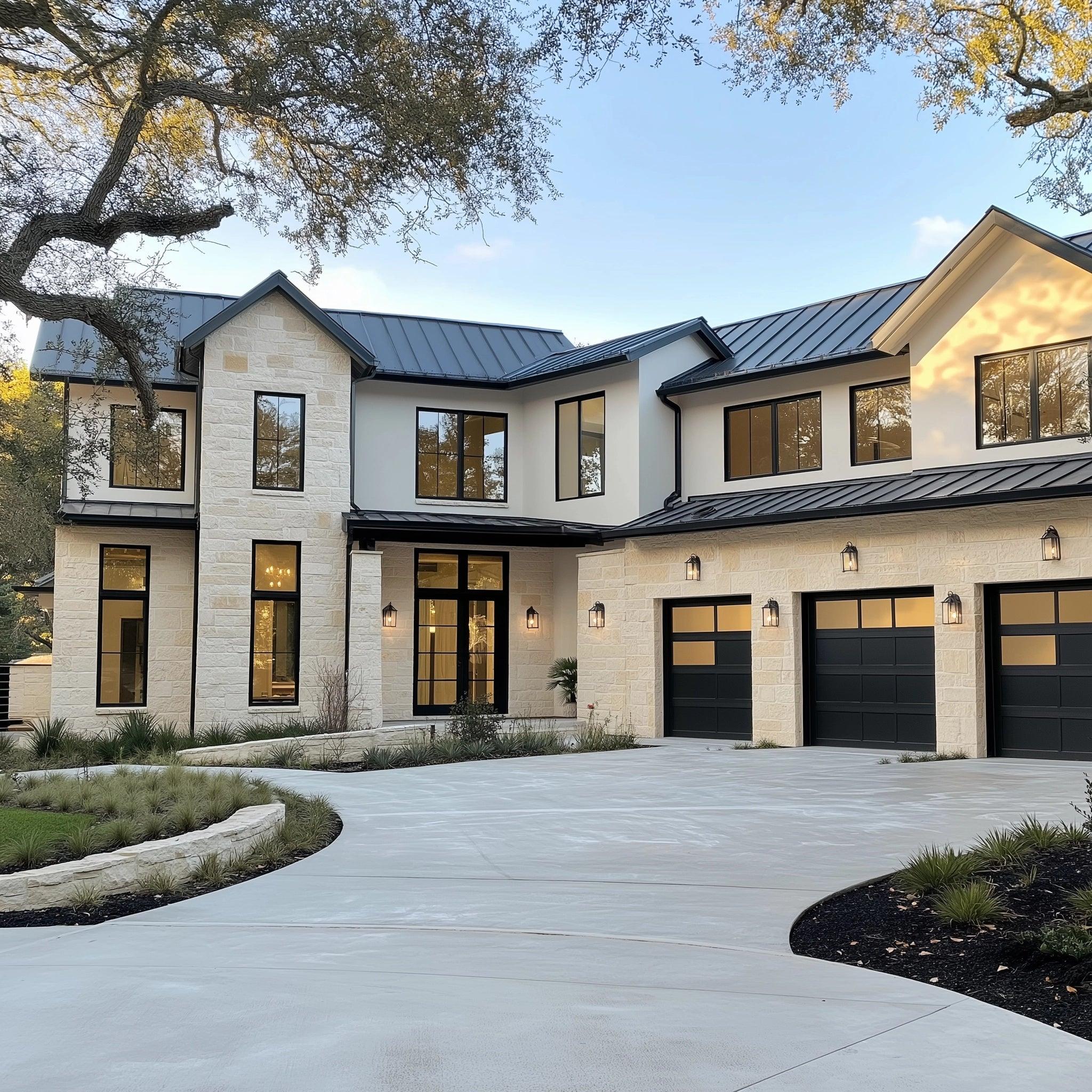 Contemporary black-framed window installation on a Spring, TX luxury home